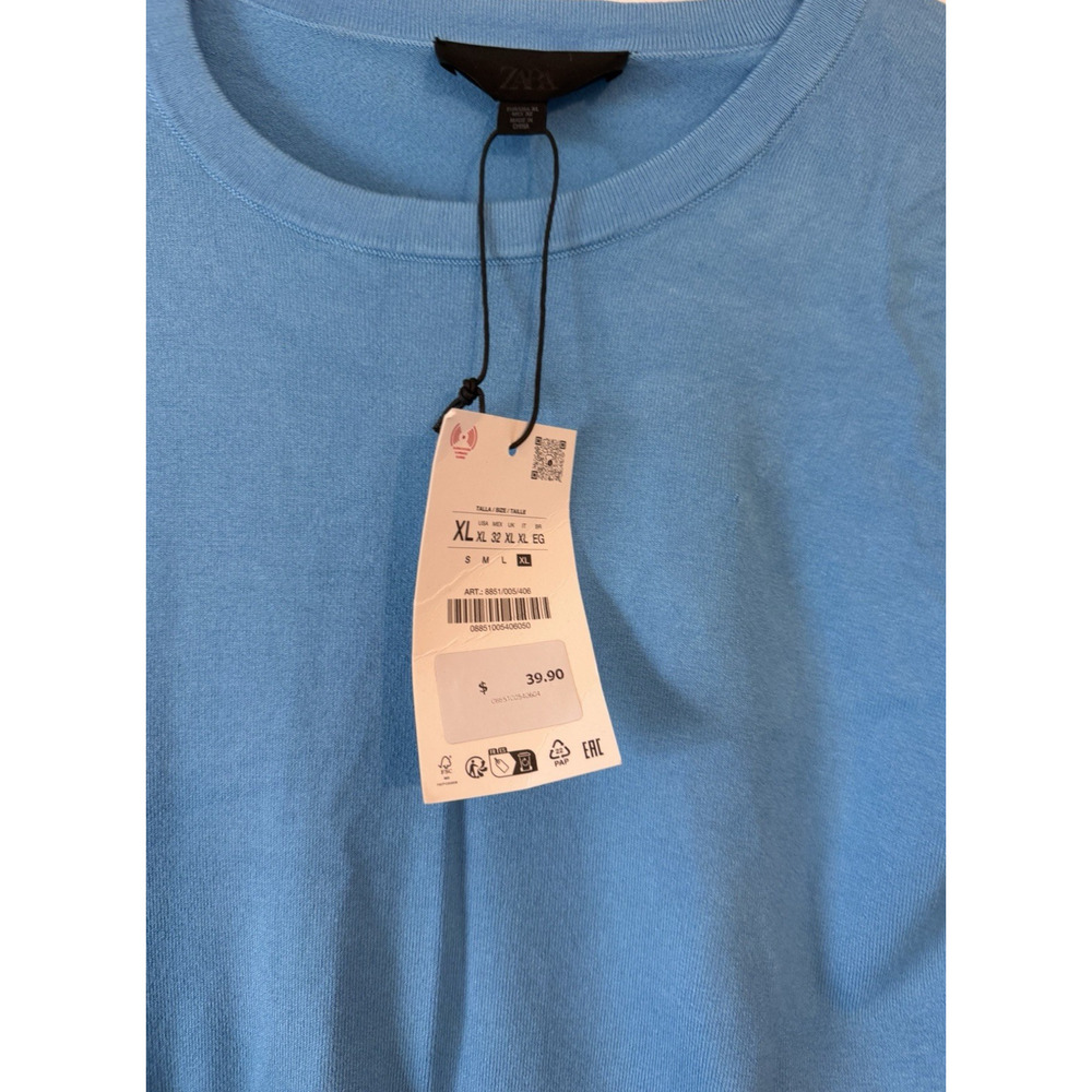 NWT Zara Plain Short Sleeve Basic Top, Blue size XL - Picture 2 of 3